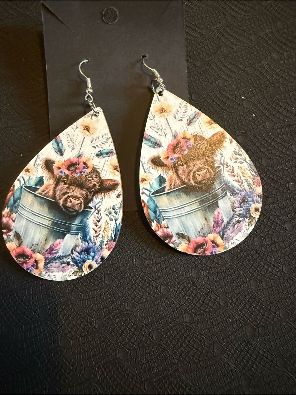 Floral Calf Teardrop Earrings in Multi-Color 2
